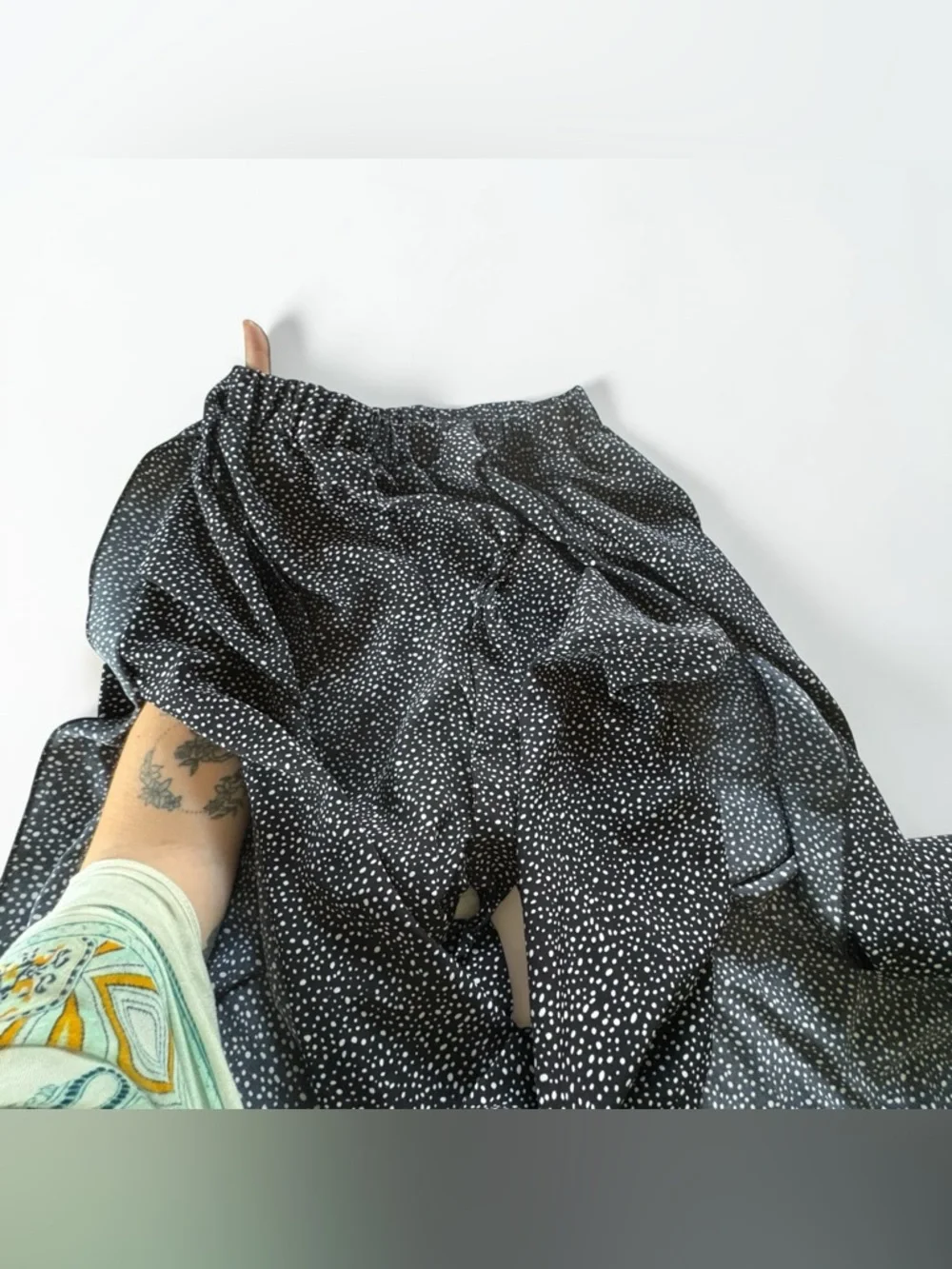 SHEIN Curve 0XL High Slit Speckled Wide Leg Pants Faux Maxi Skirt Tie Waist Boho - Picture 4 of 15